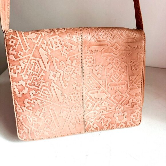 Leather Hand tooled Made in India Travel Crossbody Bag - Picture 4 of 10